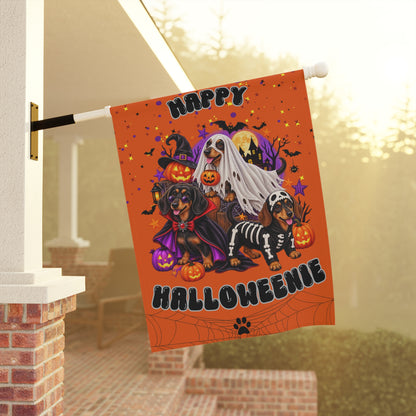 "Happy Halloweenie" — Halloween Garden Flag - Dachshund