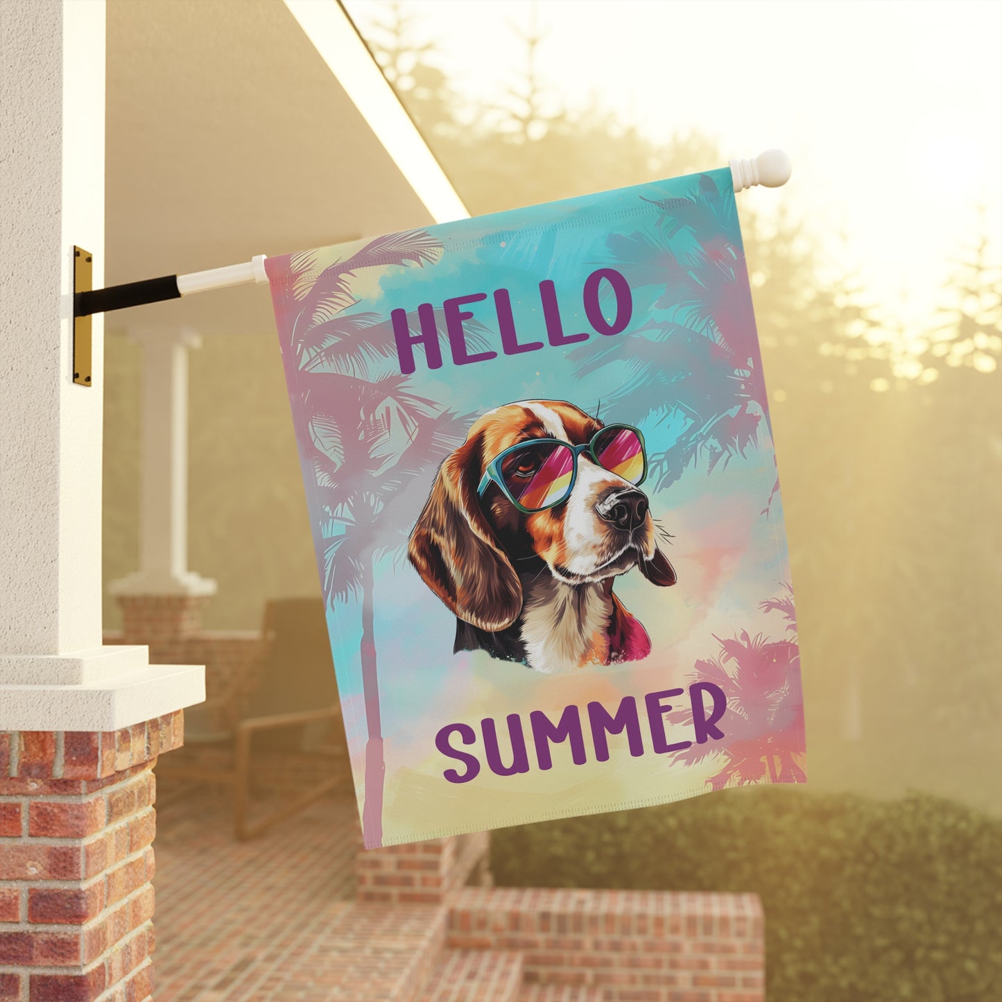 "Hello Summer" Beagle with Sunglasses -Outdoor House Banner/Garden Flag