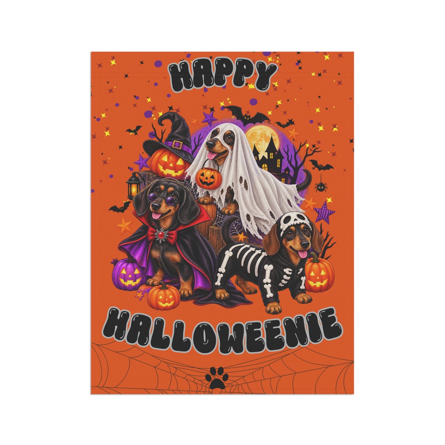 "Happy Halloweenie" — Halloween Garden Flag - Dachshund