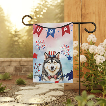 Patriotic Dog Garden Flag - Husky – 'Let Freedom Bark' USA Banner