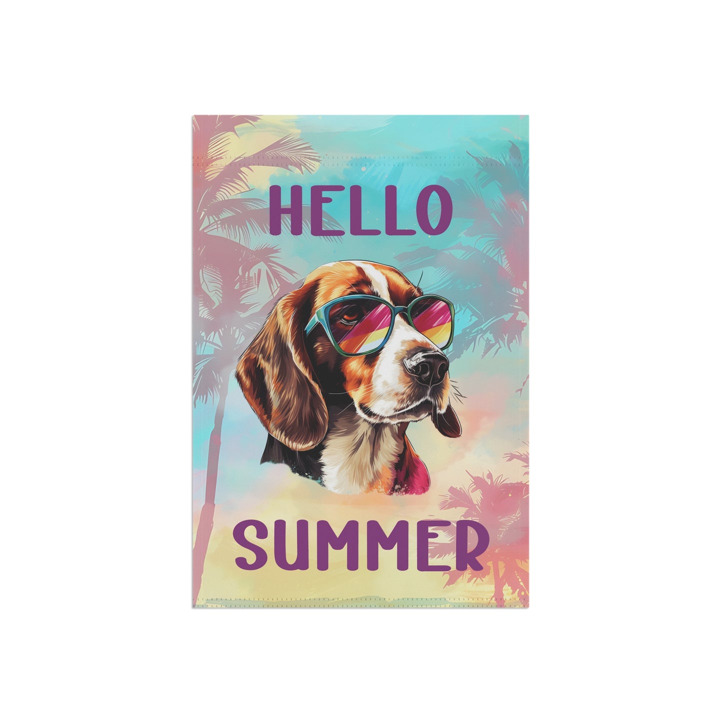 "Hello Summer" Beagle with Sunglasses -Outdoor House Banner/Garden Flag