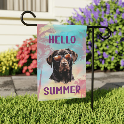 "Hello Summer"  with Sunglasses Labrador -Outdoor House Banner/Garden Flag