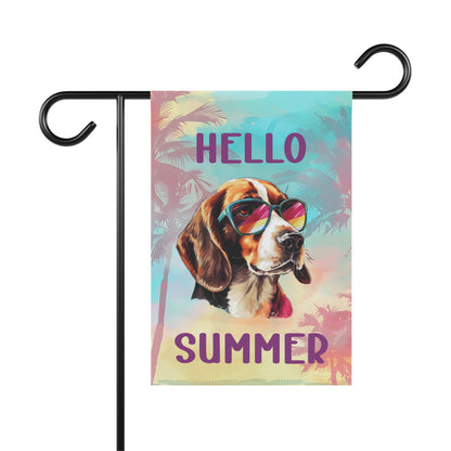 "Hello Summer" Beagle with Sunglasses -Outdoor House Banner/Garden Flag