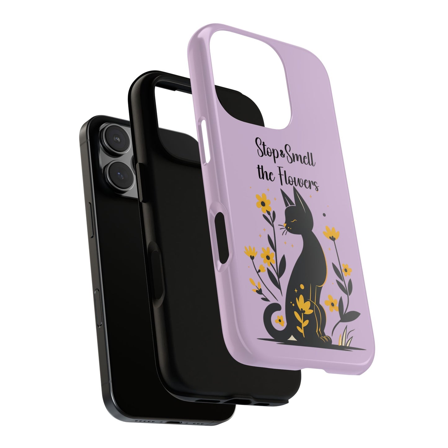 Phone Case — "Stop & Smell the Flowers" Cat Floral Protective Case