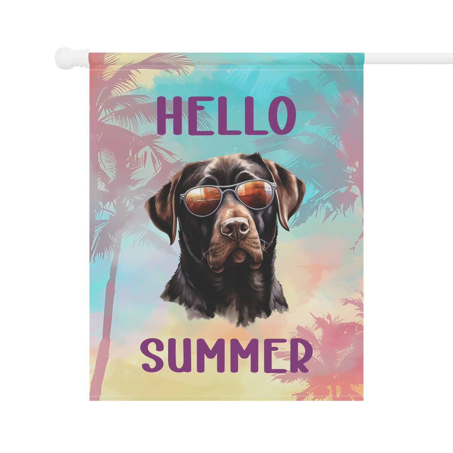 "Hello Summer"  with Sunglasses Labrador -Outdoor House Banner/Garden Flag