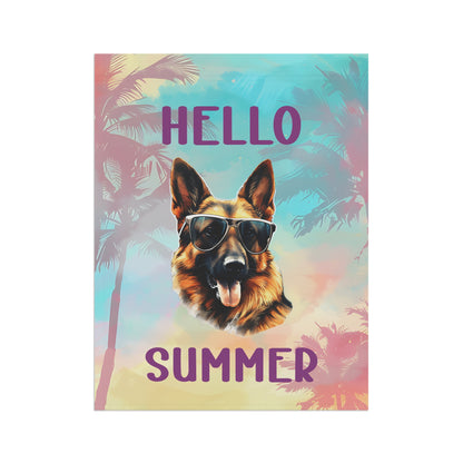 "Hello Summer" German Shepherd with Sunglasses -Outdoor House Banner/Garden Flag