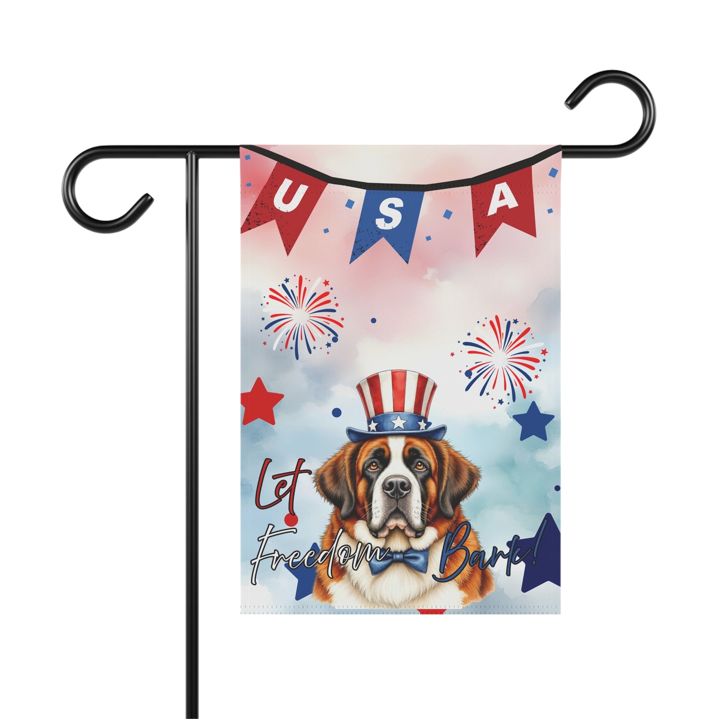 Patriotic Dog Garden Flag - Saint Bernard – 'Let Freedom Bark' USA Banner