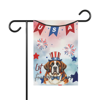 Patriotic Dog Garden Flag - Saint Bernard – 'Let Freedom Bark' USA Banner