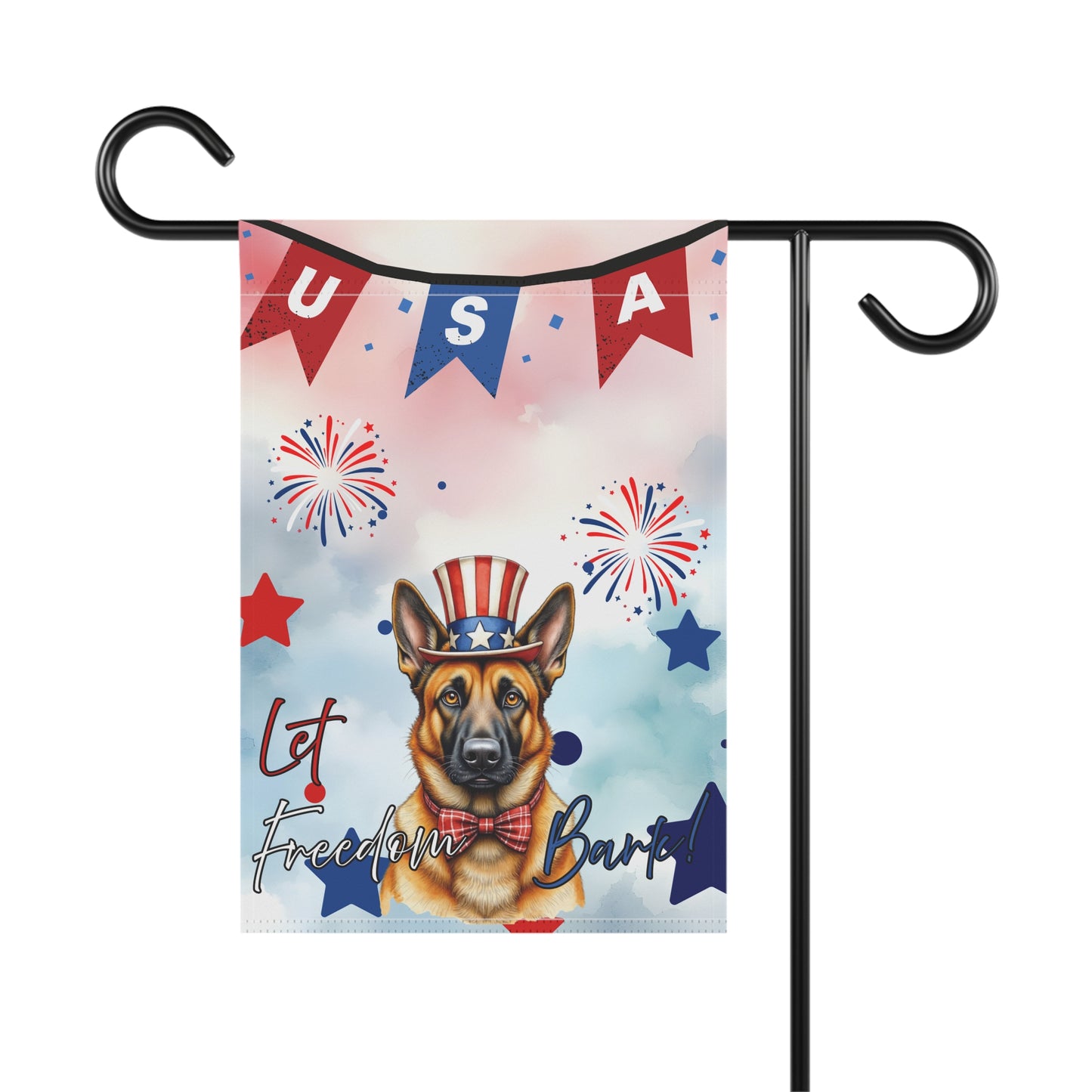 Patriotic Dog Garden Flag - Belgian Malinois – 'Let Freedom Bark' USA Banner