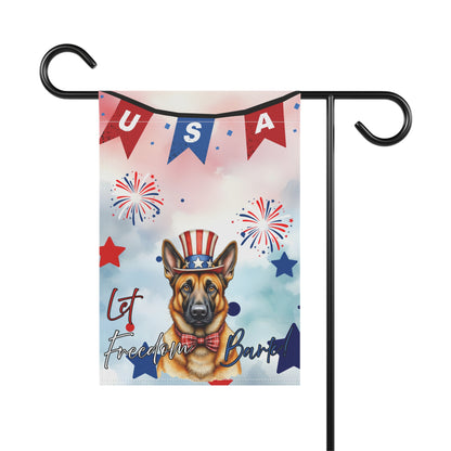 Patriotic Dog Garden Flag - Belgian Malinois – 'Let Freedom Bark' USA Banner