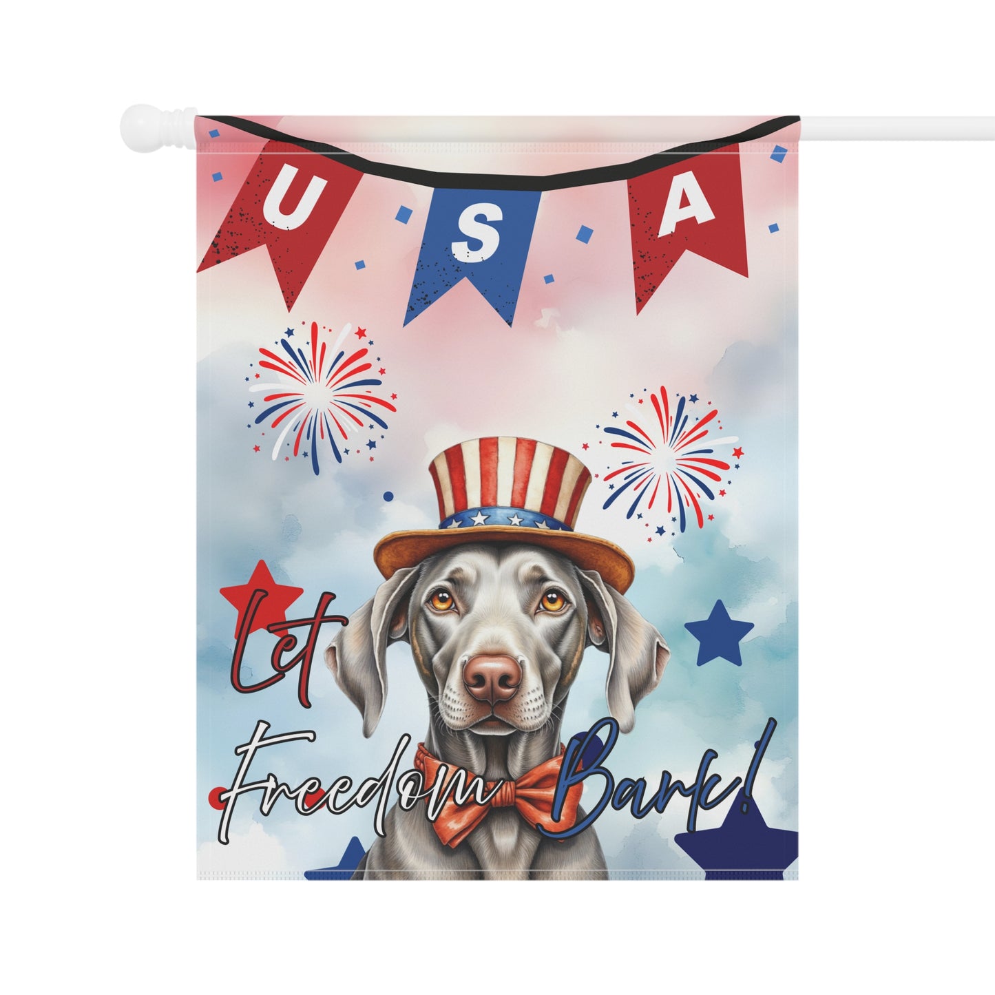 Patriotic Dog Garden Flag - Weimaraner – 'Let Freedom Bark' USA Banner