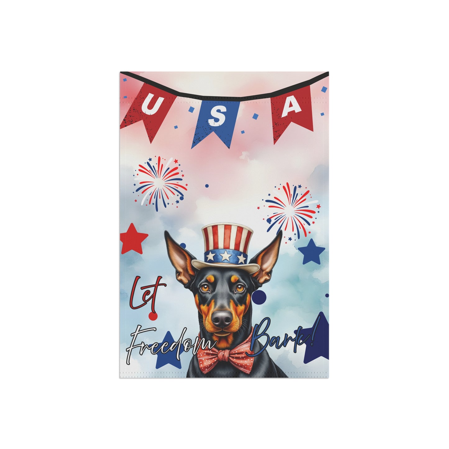 Patriotic Dog Garden Flag - Doberman – 'Let Freedom Bark' USA Banner