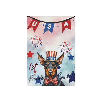 Patriotic Dog Garden Flag - Doberman – 'Let Freedom Bark' USA Banner