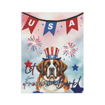 Patriotic Dog Garden Flag - Saint Bernard – 'Let Freedom Bark' USA Banner