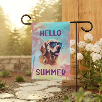 "Hello Summer" Golden Retriever with Sunglasses -Outdoor House Banner/Garden Flag