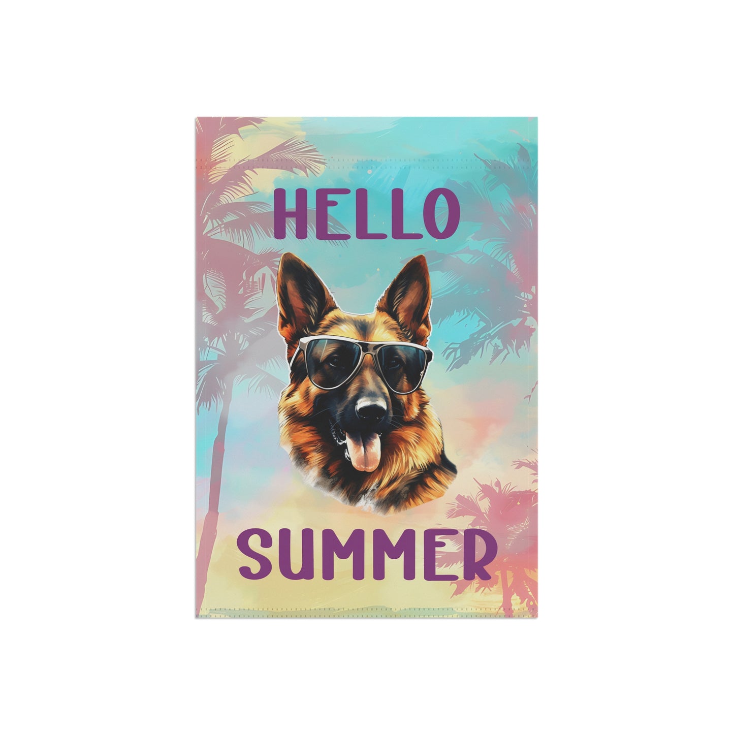 "Hello Summer" German Shepherd with Sunglasses -Outdoor House Banner/Garden Flag