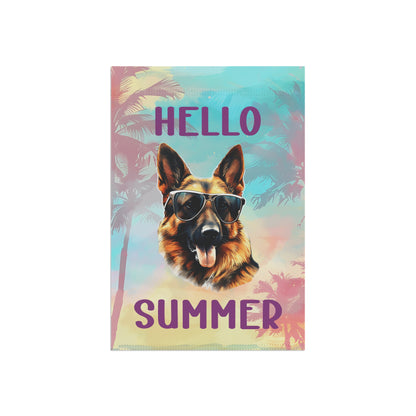 "Hello Summer" German Shepherd with Sunglasses -Outdoor House Banner/Garden Flag