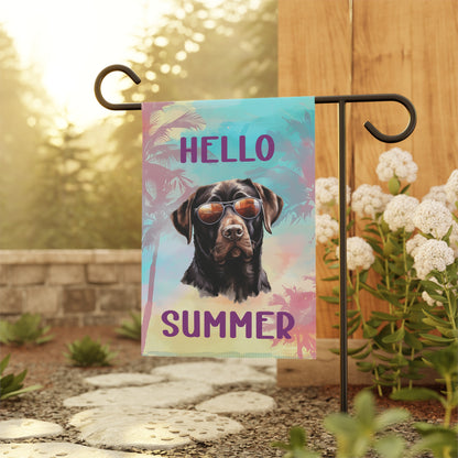 "Hello Summer"  with Sunglasses Labrador -Outdoor House Banner/Garden Flag
