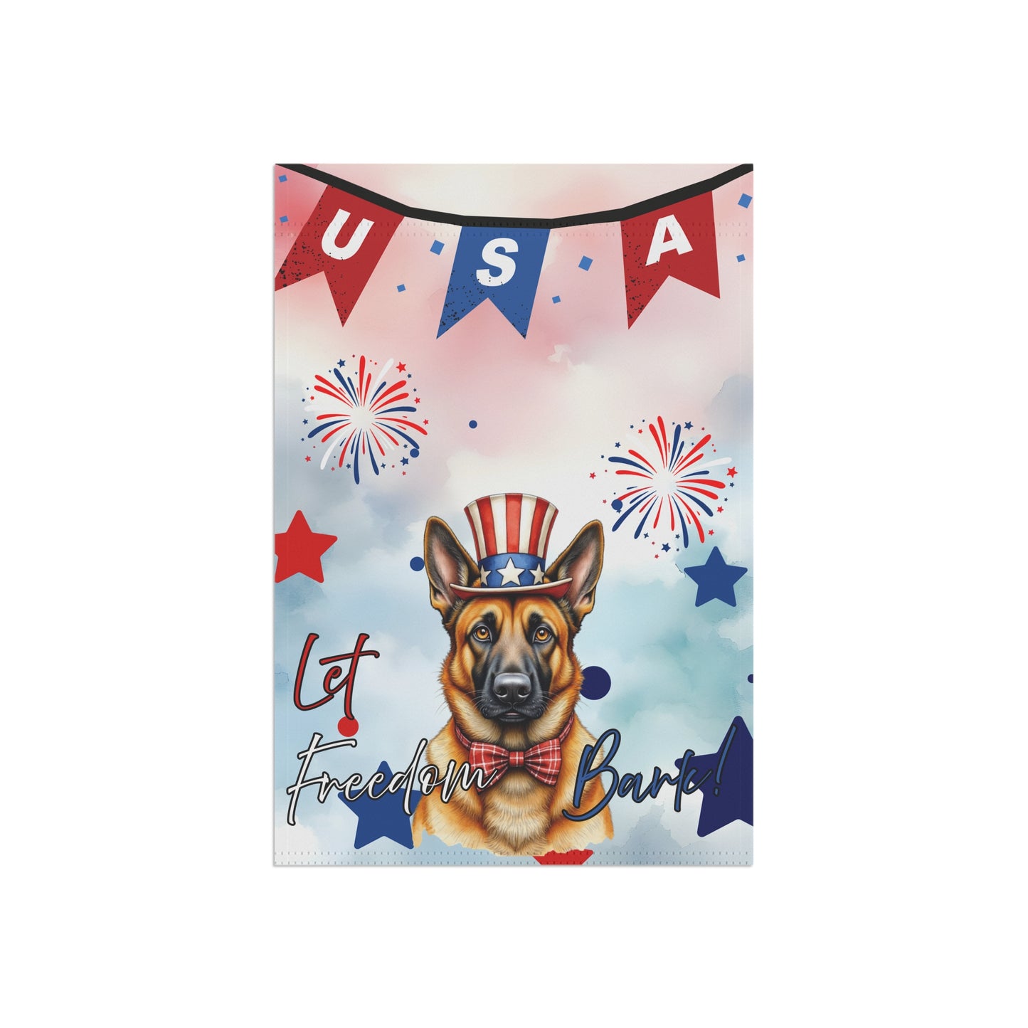 Patriotic Dog Garden Flag - Belgian Malinois – 'Let Freedom Bark' USA Banner