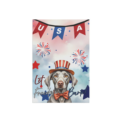 Patriotic Dog Garden Flag - Weimaraner – 'Let Freedom Bark' USA Banner