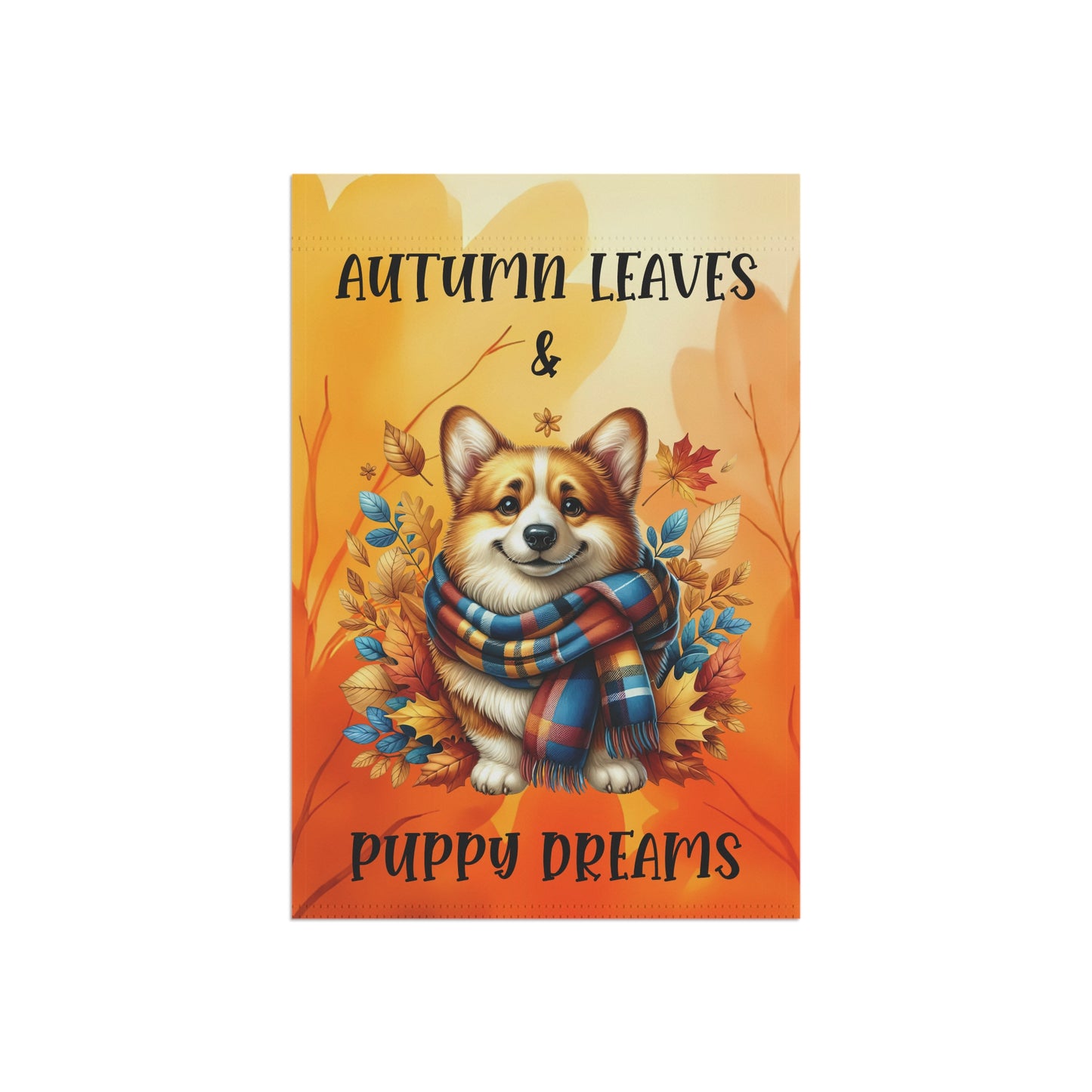 Autumn Leaves & Puppy Dreams Garden Flag — Cute Corgi Fall House Banner