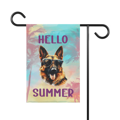"Hello Summer" German Shepherd with Sunglasses -Outdoor House Banner/Garden Flag