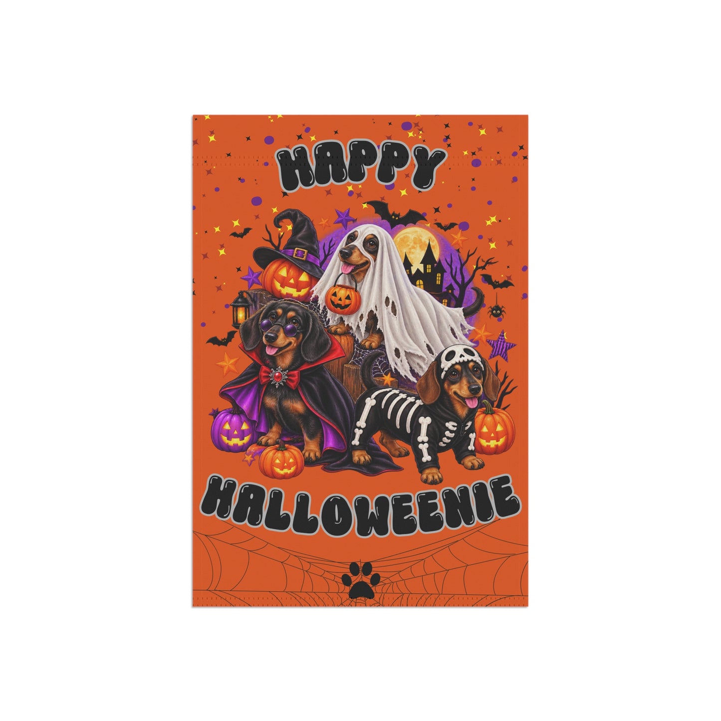 "Happy Halloweenie" — Halloween Garden Flag - Dachshund