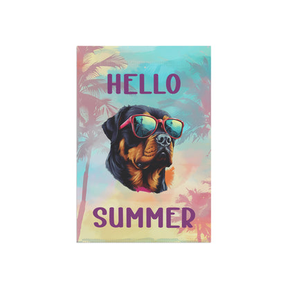 "Hello Summer" Rottweiler with Sunglasses -Outdoor House Banner/Garden Flag