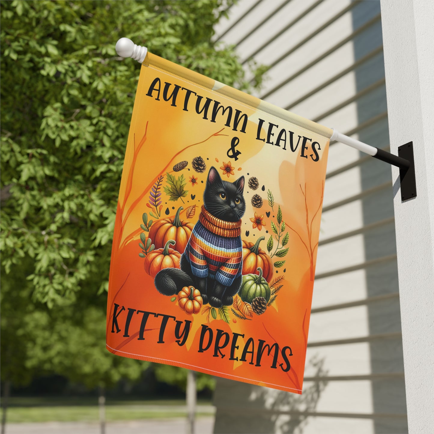 Autumn Leaves & Kitty Dreams Garden Flag - Black Cat