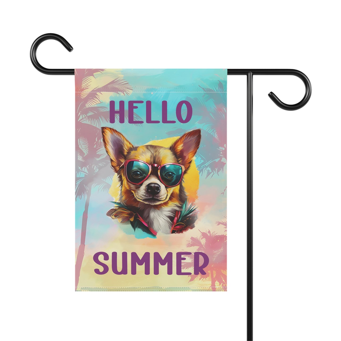 "Hello Summer"  with Sunglasses Chihuahua -Outdoor House Banner/Garden Flag