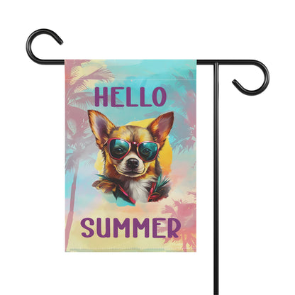"Hello Summer"  with Sunglasses Chihuahua -Outdoor House Banner/Garden Flag