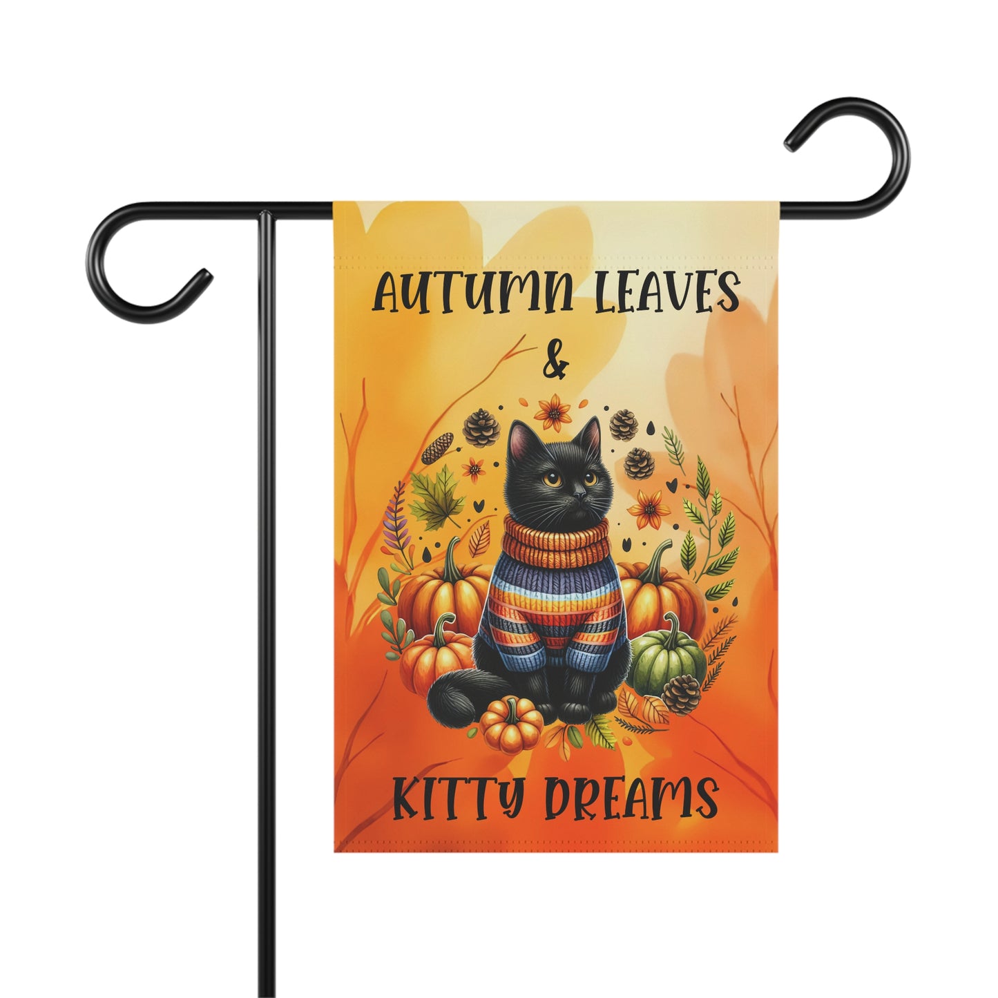Autumn Leaves & Kitty Dreams Garden Flag - Black Cat
