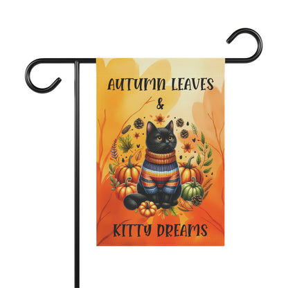 Autumn Leaves & Kitty Dreams Garden Flag - Black Cat