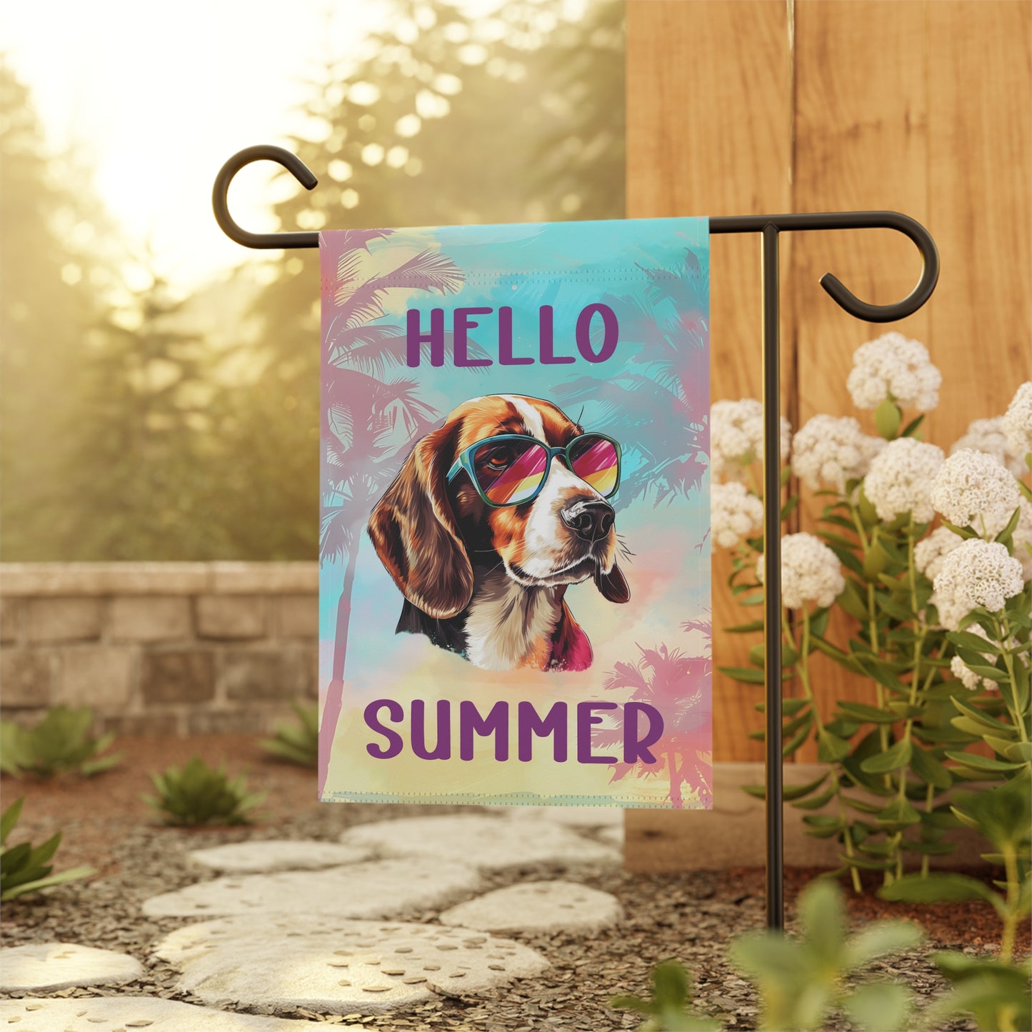 "Hello Summer" Beagle with Sunglasses -Outdoor House Banner/Garden Flag