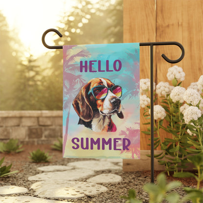 "Hello Summer" Beagle with Sunglasses -Outdoor House Banner/Garden Flag