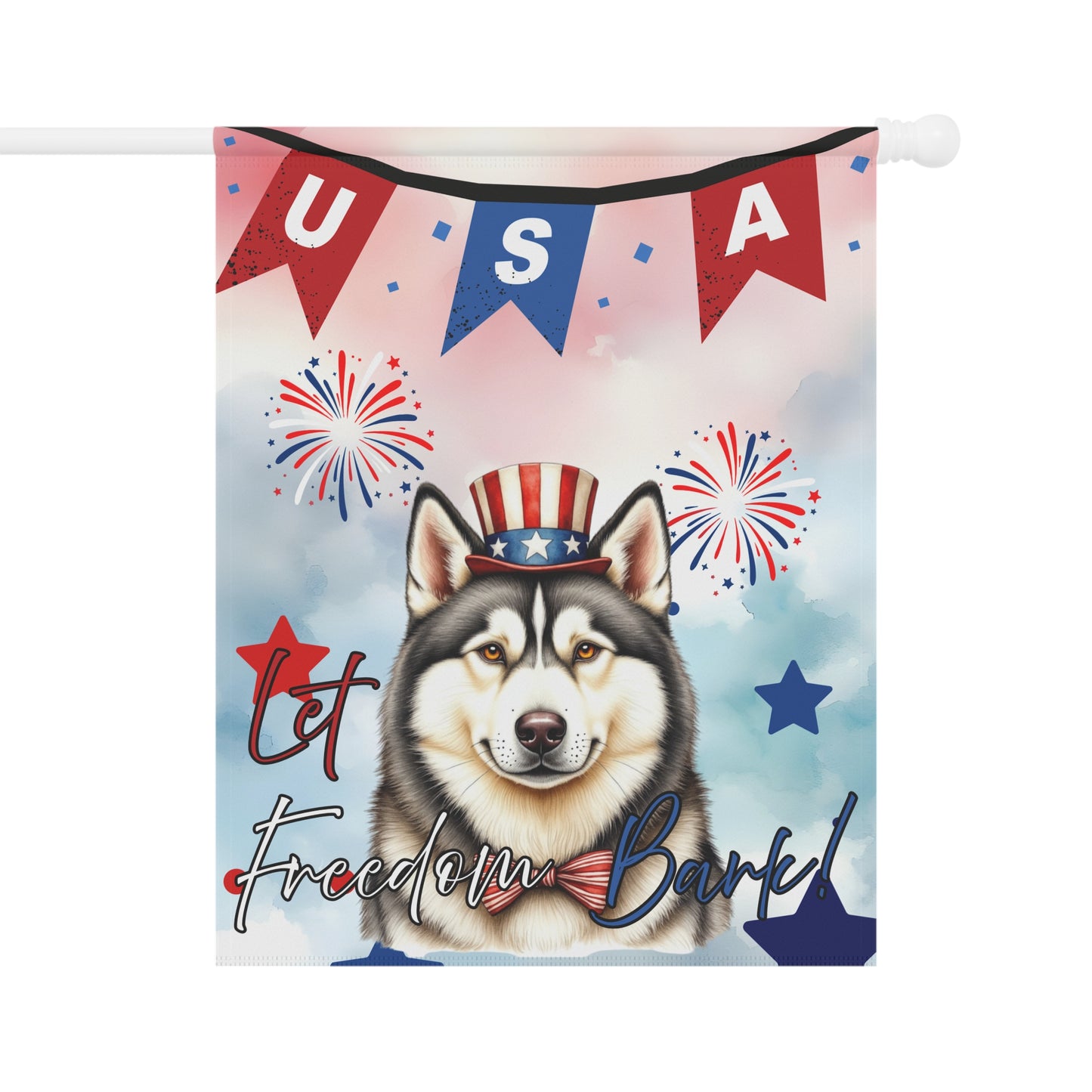 Patriotic Dog Garden Flag - Husky – 'Let Freedom Bark' USA Banner