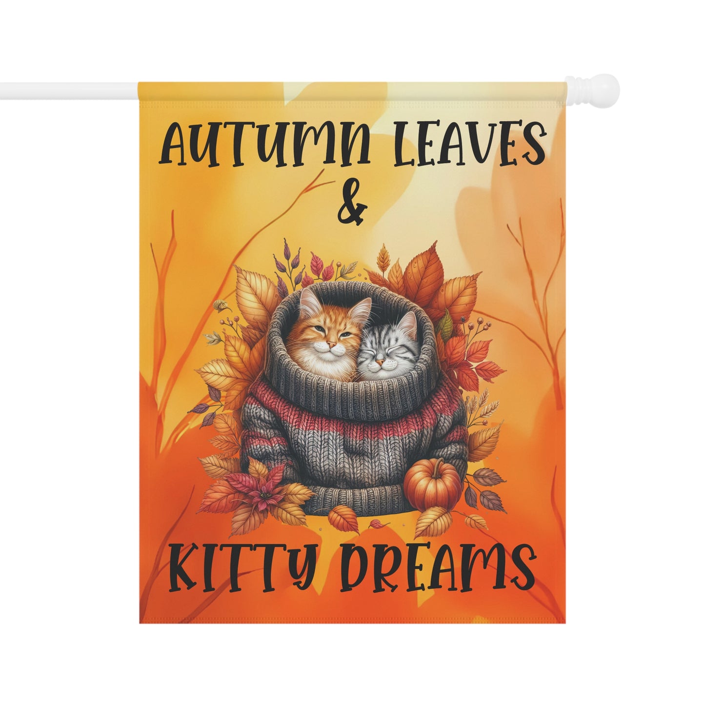 Autumn Leaves & Kitty Dreams Garden Flag - Orange and Tabby cat