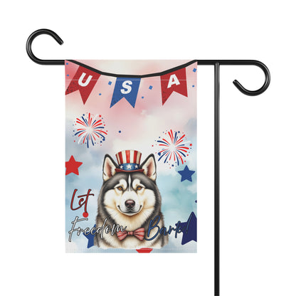 Patriotic Dog Garden Flag - Husky – 'Let Freedom Bark' USA Banner