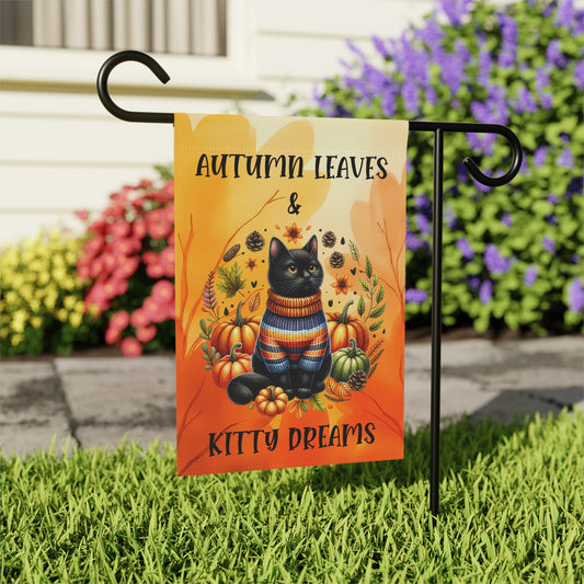 Autumn Leaves & Kitty Dreams Garden Flag - Black Cat