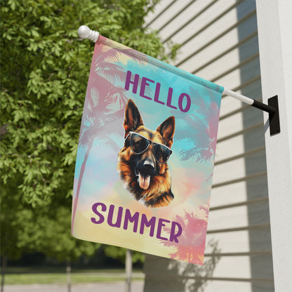 "Hello Summer" German Shepherd with Sunglasses -Outdoor House Banner/Garden Flag