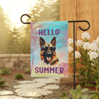 "Hello Summer" German Shepherd with Sunglasses -Outdoor House Banner/Garden Flag