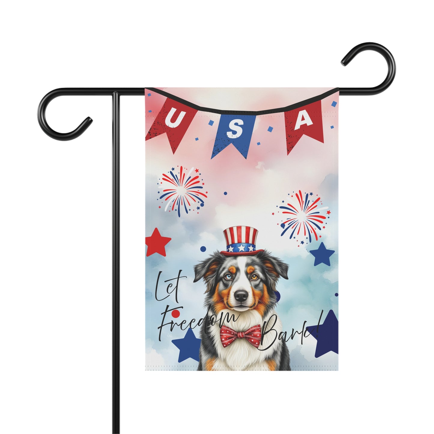Patriotic Dog Garden Flag - Australian Shepard – 'Let Freedom Bark' USA Banner