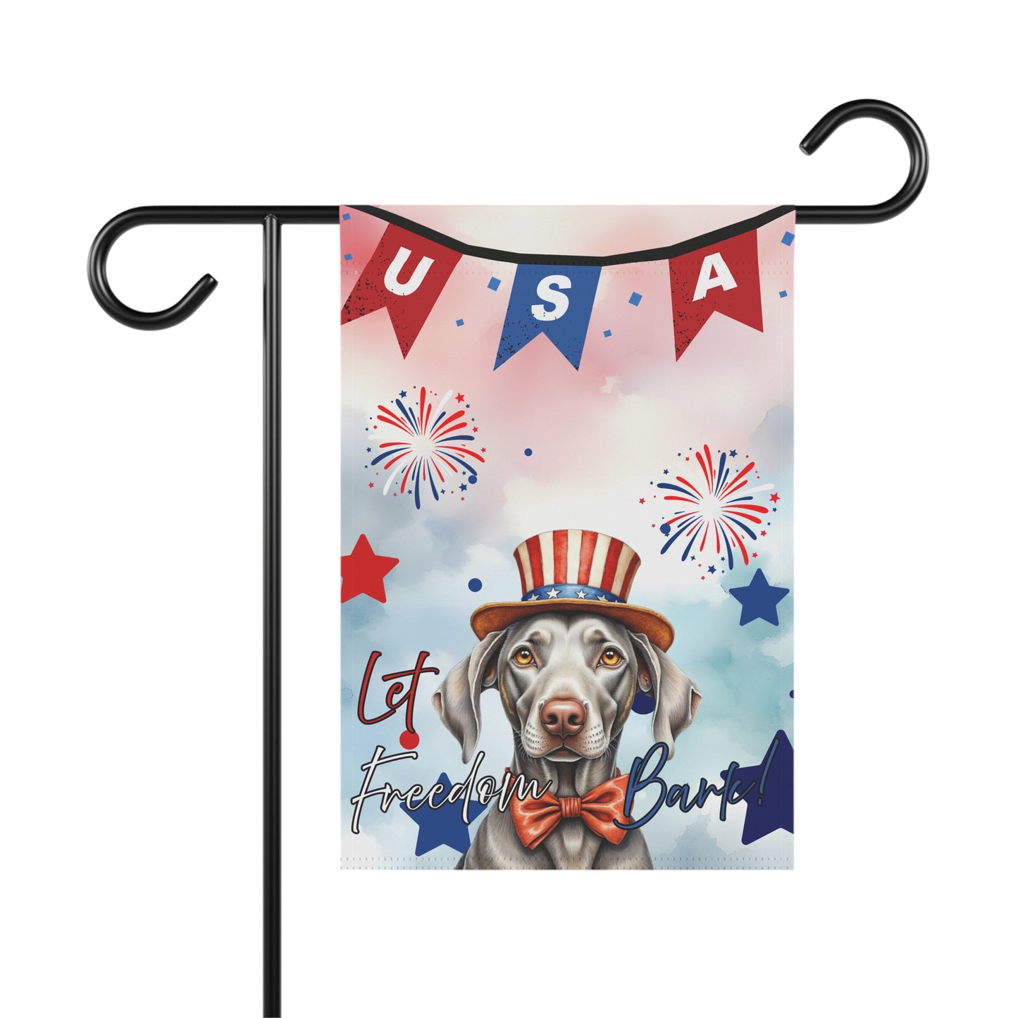 Patriotic Dog Garden Flag - Weimaraner – 'Let Freedom Bark' USA Banner