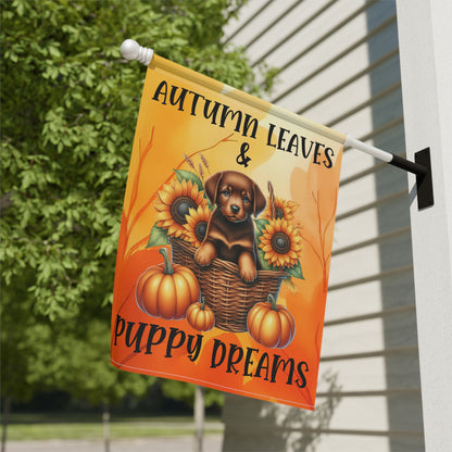Autumn Leaves & Puppy Dreams Garden Flag — Custom Dog Breed