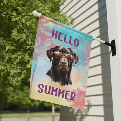 "Hello Summer"  with Sunglasses Labrador -Outdoor House Banner/Garden Flag