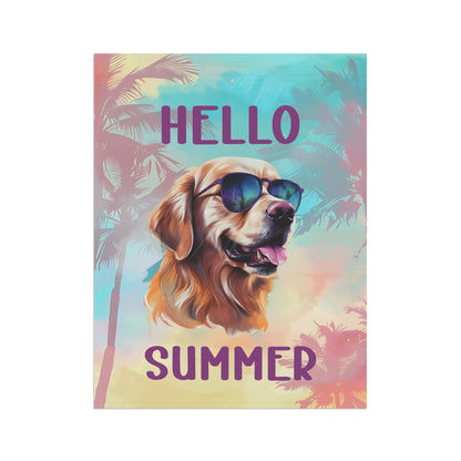 "Hello Summer" Golden Retriever with Sunglasses -Outdoor House Banner/Garden Flag
