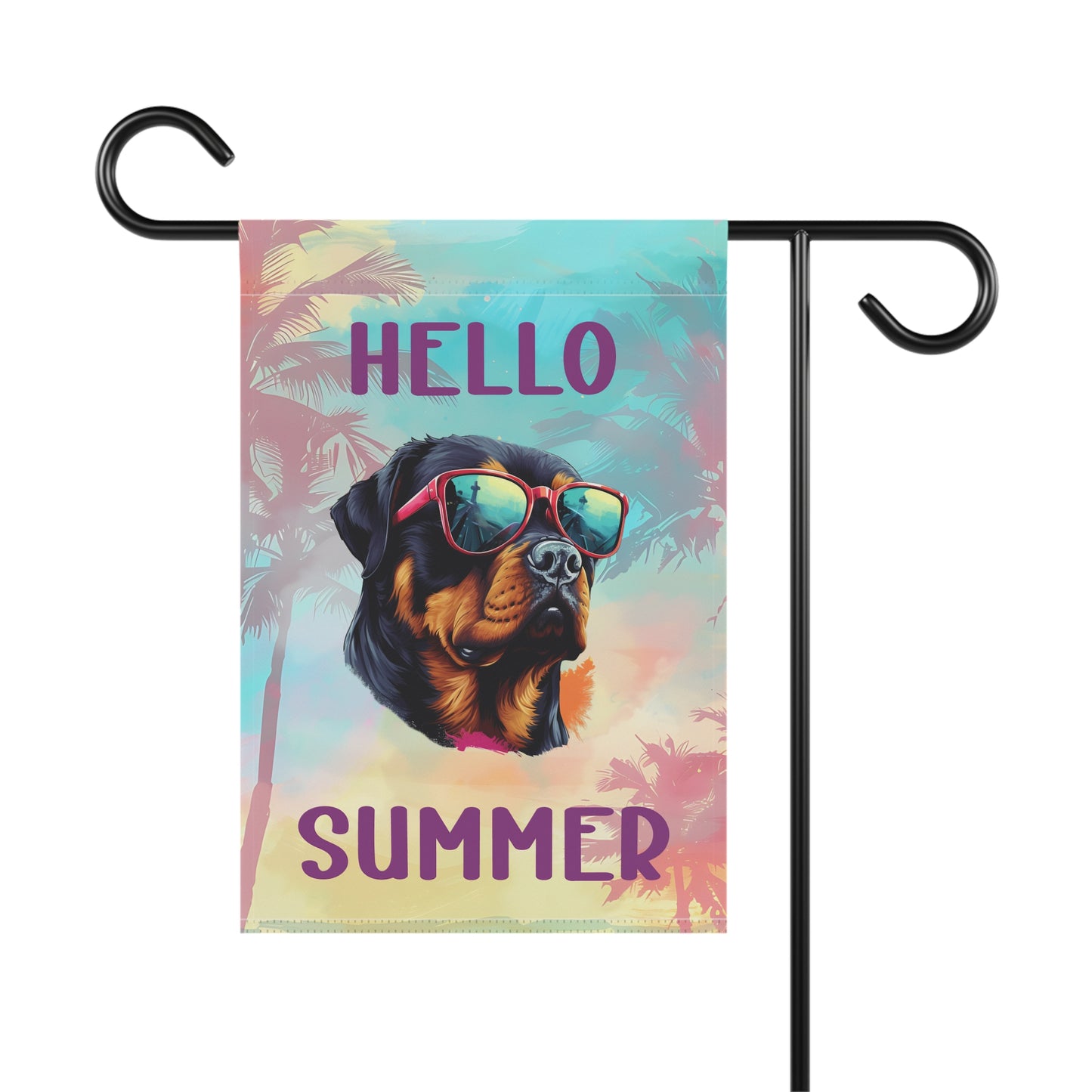 "Hello Summer" Rottweiler with Sunglasses -Outdoor House Banner/Garden Flag