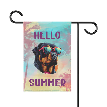 "Hello Summer" Rottweiler with Sunglasses -Outdoor House Banner/Garden Flag