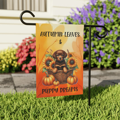 Autumn Leaves & Puppy Dreams Garden Flag — Custom Dog Breed