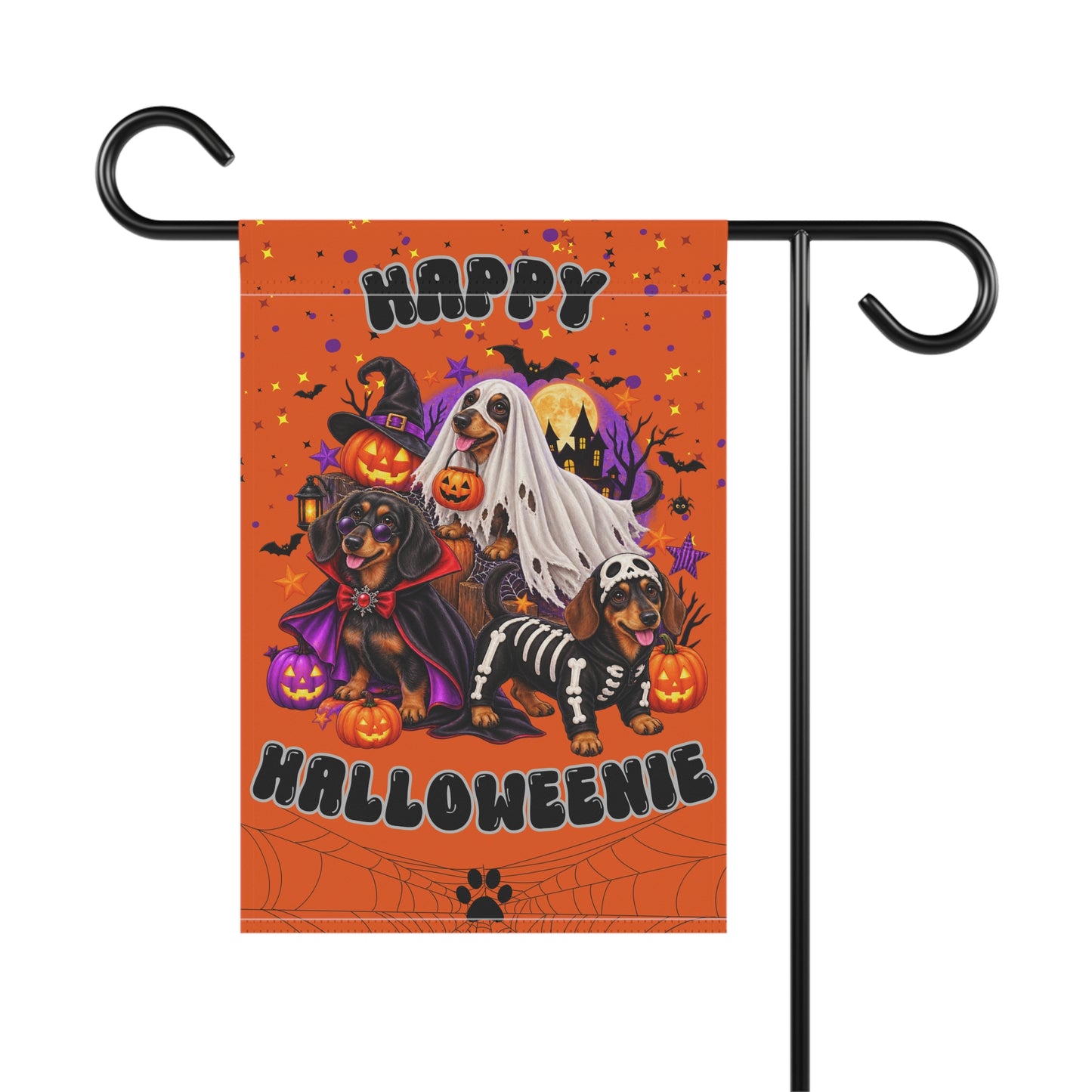 "Happy Halloweenie" — Halloween Garden Flag - Dachshund